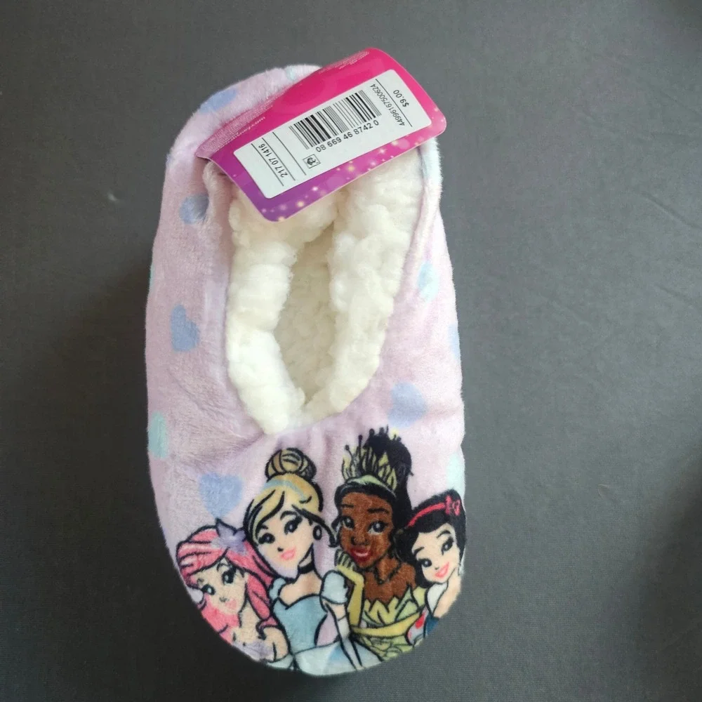 Disney Princess Fuzzy Babba Slipper Socks Girls 2T-3T Purple Ariel Tiana NEW